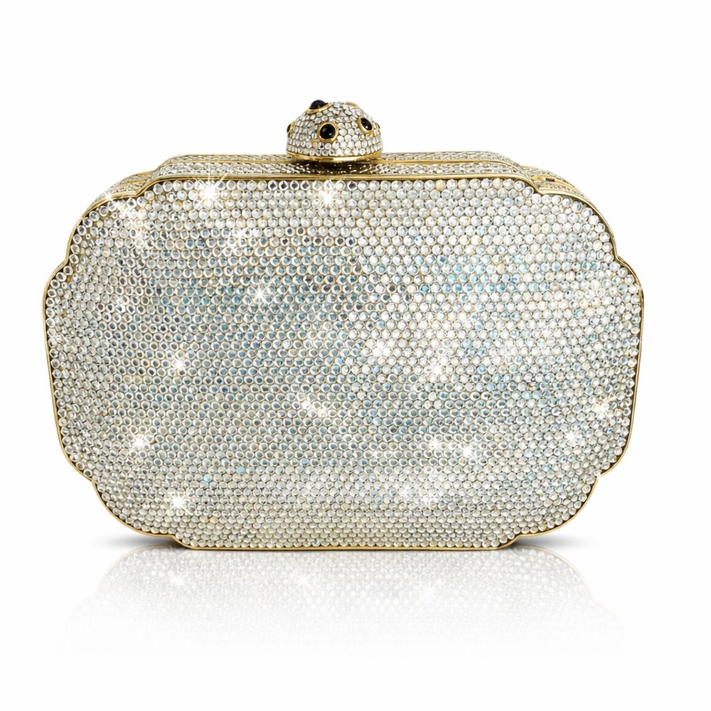 Judith Leiber Swarovski Crystal Minaudiere Clutch Full Set Evening Bag Chain - Picture 3 of 15